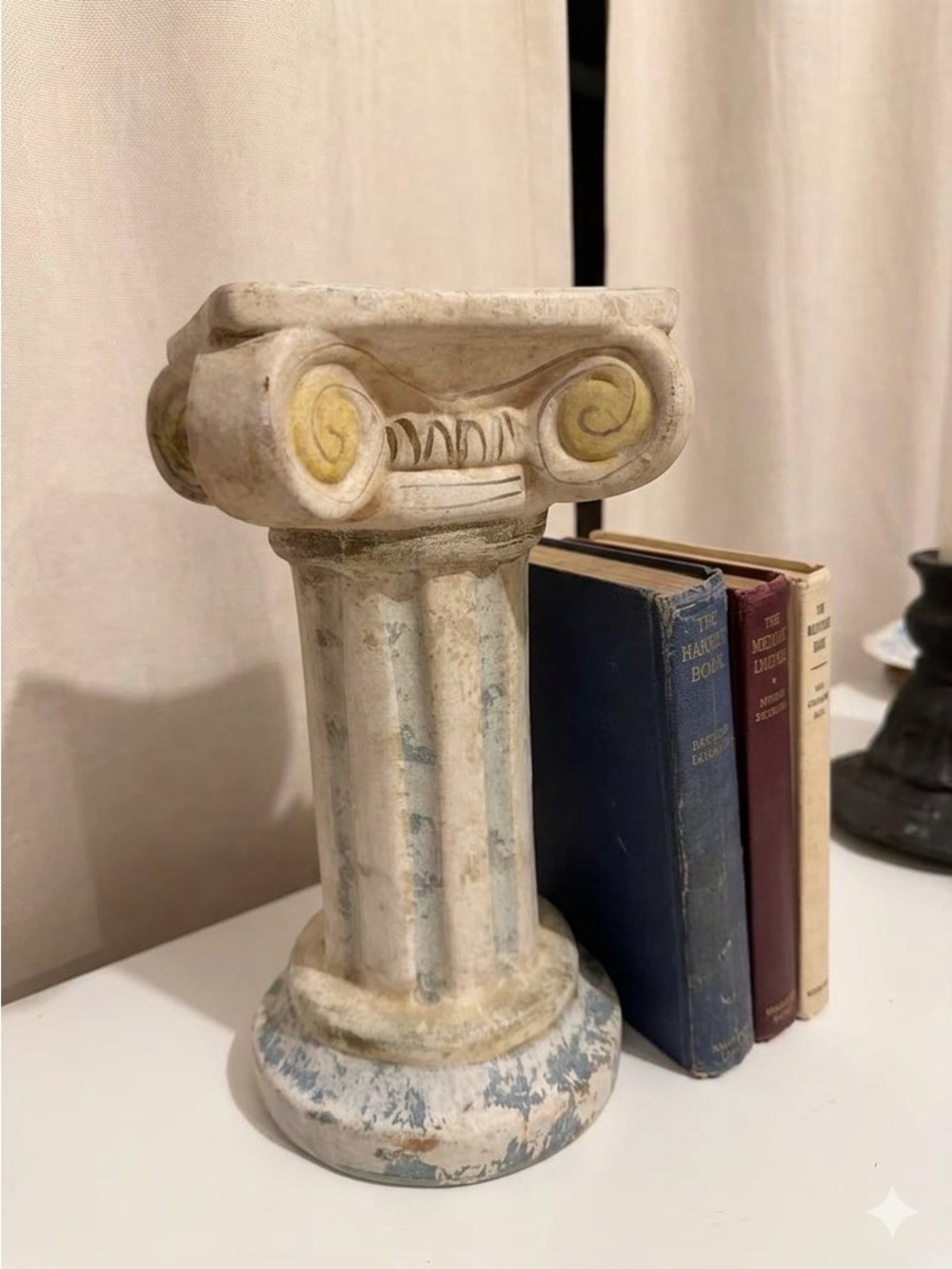 Vintage 80s Hand Painted Terracotta Column Pedestal 9.5" Pillar Hercules Style